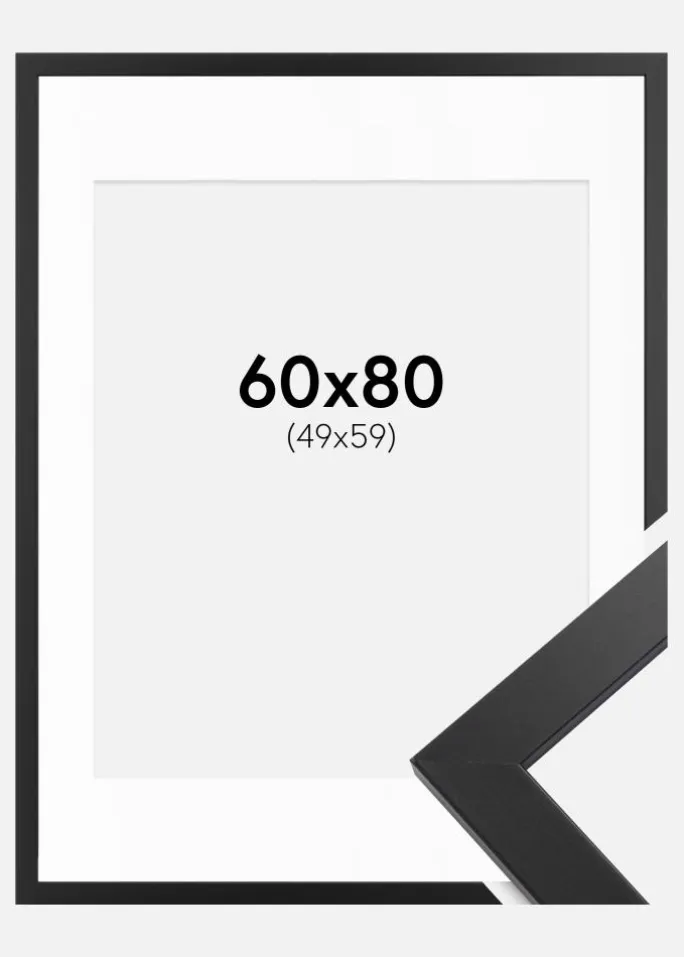 Ramme Black Wood 60x80 cm - Passepartout Hvid 50x60 cm