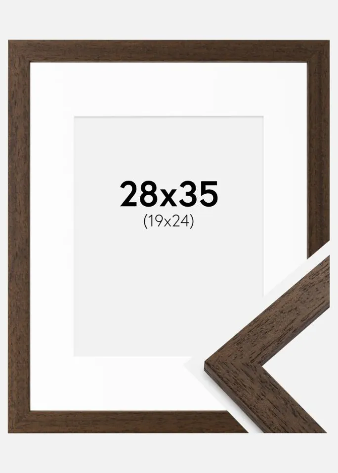 Ramme Brown Wood 28x35 cm - Passepartout Hvid 20x25 cm