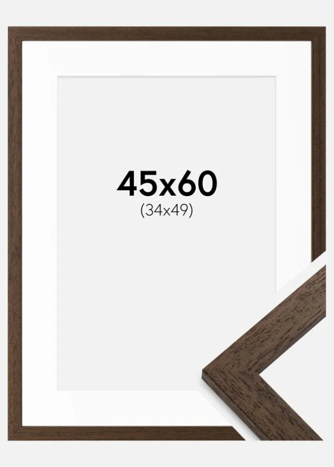 Ramme Brown Wood 45x60 cm - Passepartout Hvid 35x50 cm