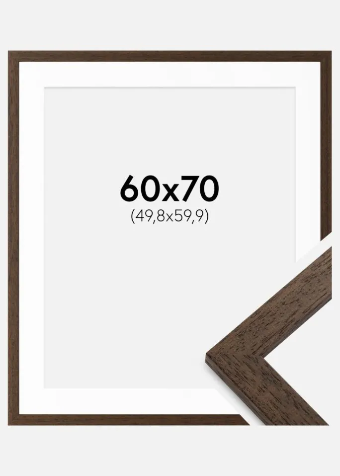 Ramme Brown Wood 60x70 cm - Passepartout Hvid 20x24 inches