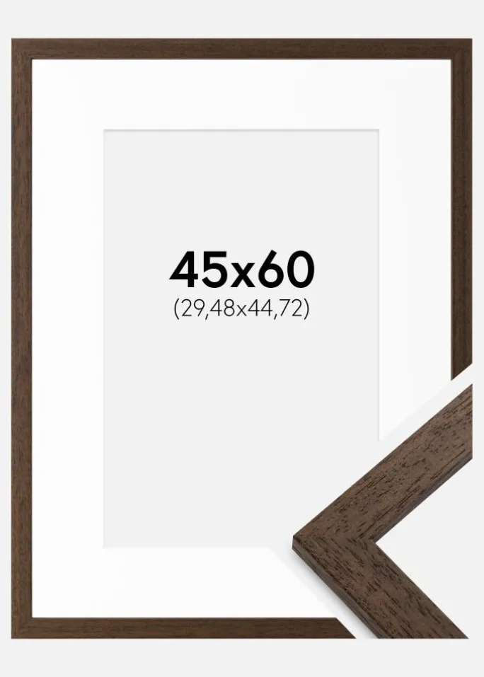Ramme Brown Wood 45x60 cm - Passepartout Hvid 12x18 inches