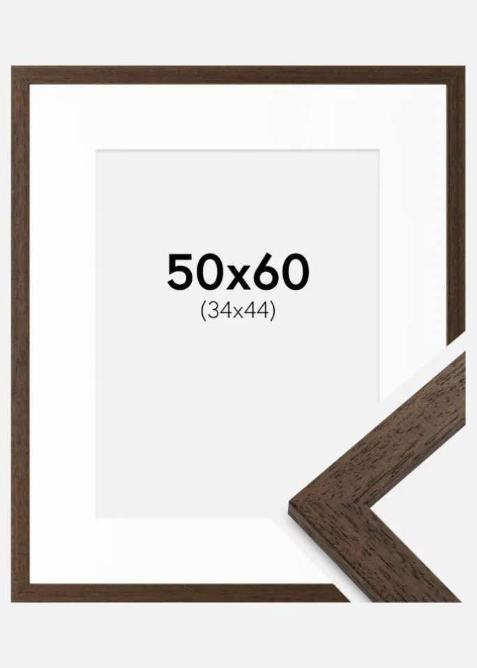 Ramme Brown Wood 50x60 cm - Passepartout Hvid 35x45 cm