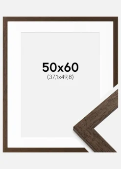 Ramme Brown Wood 50x60 cm - Passepartout Hvid 15x20 inches