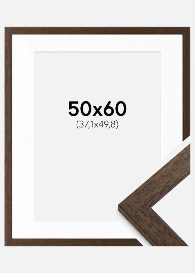 Ramme Brown Wood 50x60 cm - Passepartout Hvid 15x20 inches