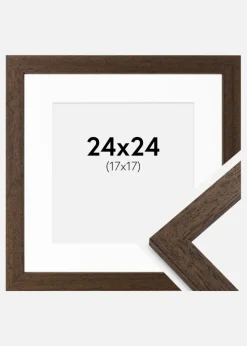 Ramme Brown Wood 24x24 cm - Passepartout Hvid 18x18 cm