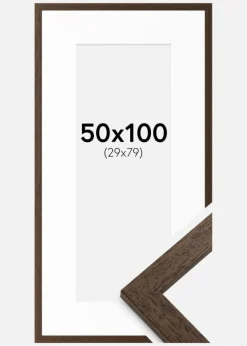 Ramme Brown Wood 50x100 cm - Passepartout Hvid 30x80 cm