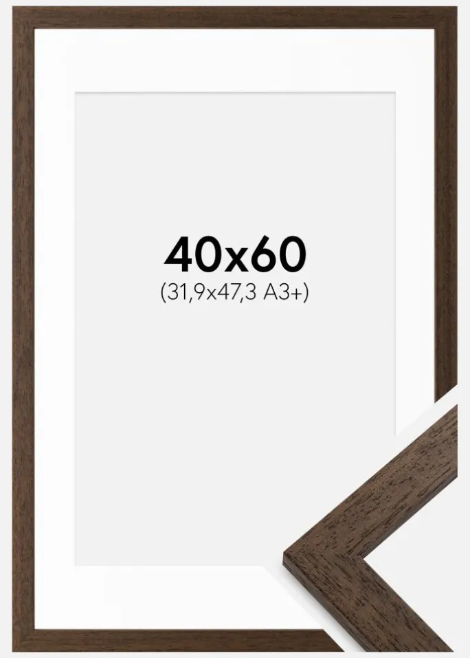 Ramme Brown Wood 40x60 cm - Passepartout Hvid 32,9x48,3 cm (A3+)