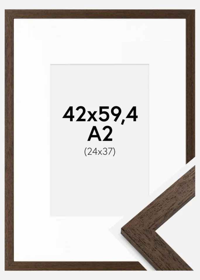 Ramme Brown Wood 42x59,4 cm (A2) - Passepartout Hvid 25x38 cm