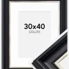 Ramme Dalarna Sort-Sølv 30x40 cm - Passepartout Hvid 21x30 cm