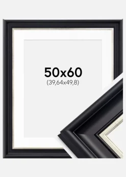 Ramme Dalarna Sort-Sølv 50x60 cm - Passepartout Hvid 16x20 inches