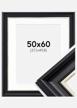 Ramme Dalarna Sort-Sølv 50x60 cm - Passepartout Hvid 15x20 inches