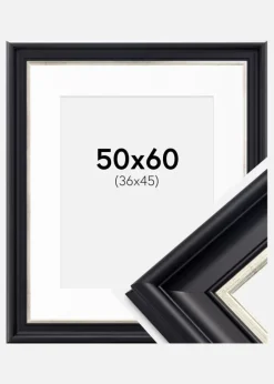 Ramme Dalarna Sort-Sølv 50x60 cm - Passepartout Hvid 37x46 cm