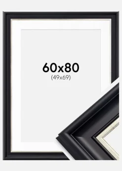 Ramme Dalarna Sort-Sølv 60x80 cm - Passepartout Hvid 50x70 cm