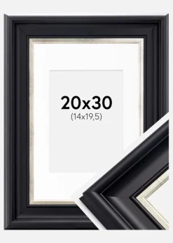 Ramme Dalarna Sort-Sølv 20x30 cm - Passepartout Hvid 15x21 cm (A5)