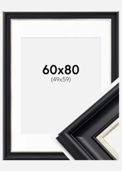Ramme Dalarna Sort-Sølv 60x80 cm - Passepartout Hvid 50x60 cm