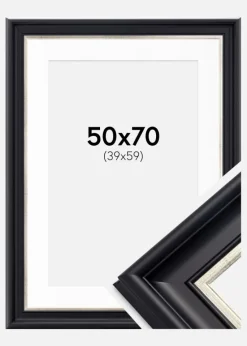 Ramme Dalarna Sort-Sølv 50x70 cm - Passepartout Hvid 40x60 cm