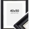 Ramme Dalarna Sort-Sølv 40x50 cm - Passepartout Hvid 29,7x42 cm (A3)