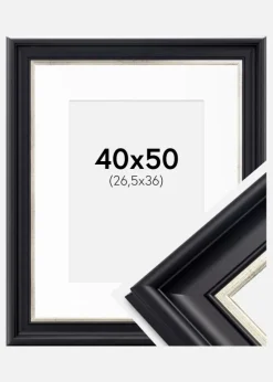 Ramme Dalarna Sort-Sølv 40x50 cm - Passepartout Hvid 27,5x37 cm