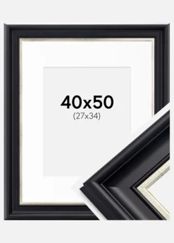 Ramme Dalarna Sort-Sølv 40x50 cm - Passepartout Hvid 28x35 cm