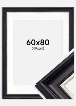 Ramme Dalarna Sort-Sølv 60x80 cm - Passepartout Hvid 50x65 cm