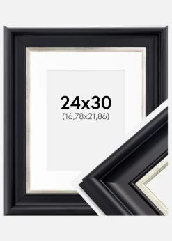 Ramme Dalarna Sort-Sølv 24x30 cm - Passepartout Hvid 7x9 inches