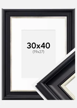 Ramme Dalarna Sort-Sølv 30x40 cm - Passepartout Hvid 20x28 cm