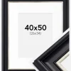 Ramme Dalarna Sort-Sølv 40x50 cm - Passepartout Hvid 27x35 cm