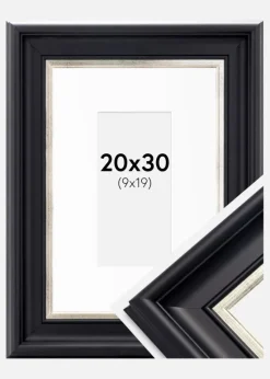 Ramme Dalarna Sort-Sølv 20x30 cm - Passepartout Hvid 10x20 cm
