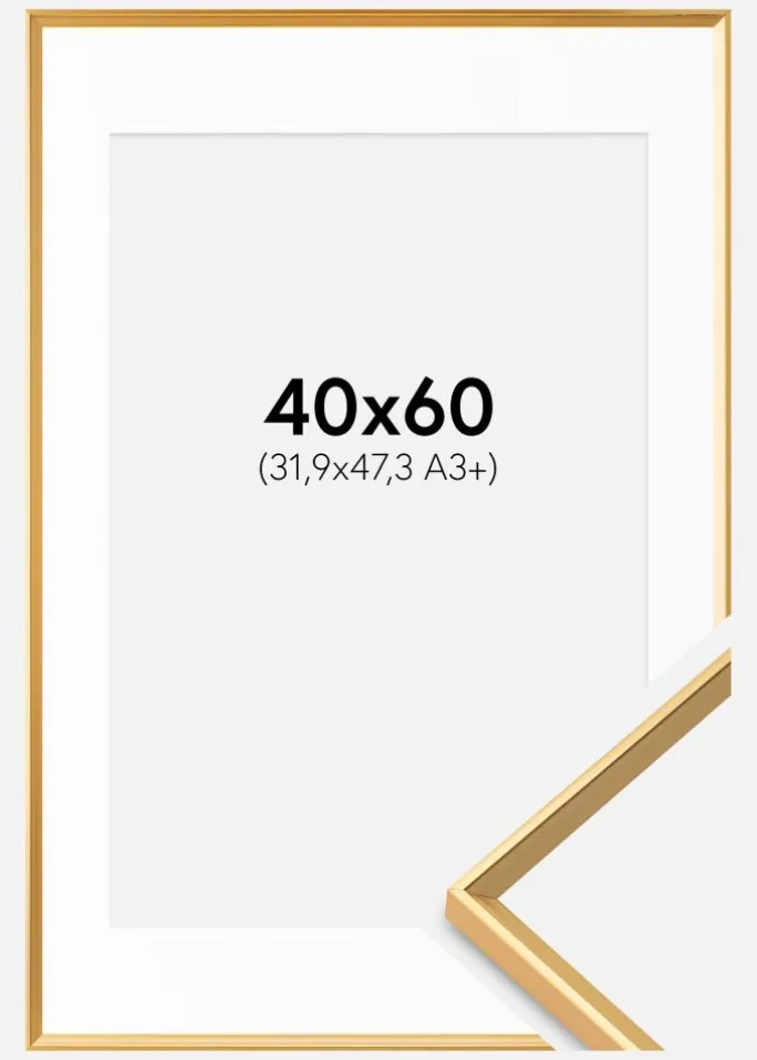 Ramme Desire Guld 40x60 cm - Passepartout Hvid 32,9x48,3 cm (A3+)