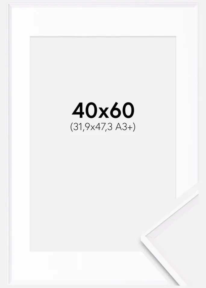 Ramme Desire Hvid 40x60 cm - Passepartout Hvid 32,9x48,3 cm (A3+)
