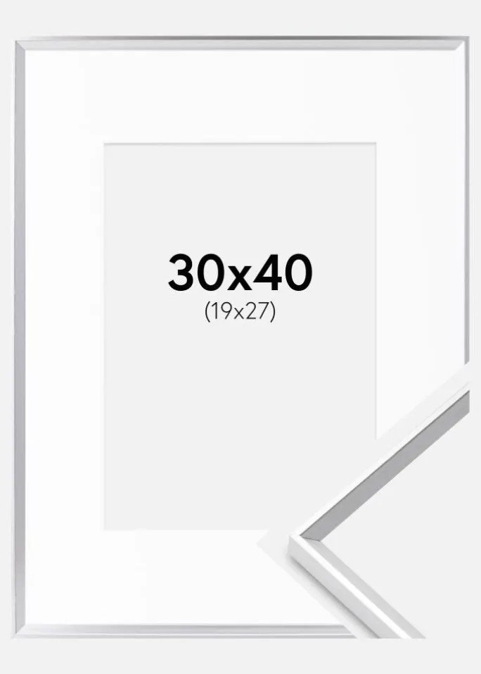 Ramme Desire Sølv 30x40 cm - Passepartout Hvid 20x28 cm