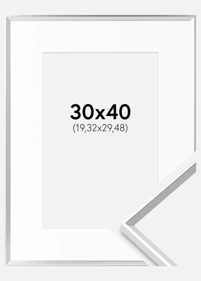 Ramme Desire Sølv 30x40 cm - Passepartout Hvid 8x12 inches