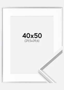 Ramme Desire Sølv 40x50 cm - Passepartout Hvid 12x16 inches