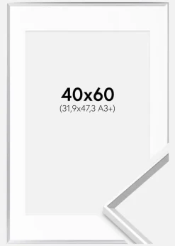 Ramme Desire Sølv 40x60 cm - Passepartout Hvid 32,9x48,3 cm (A3+)