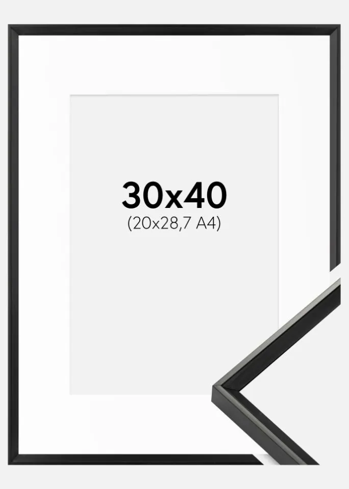 Ramme Desire Sort 30x40 cm - Passepartout Hvid 21x29,7 cm (A4)