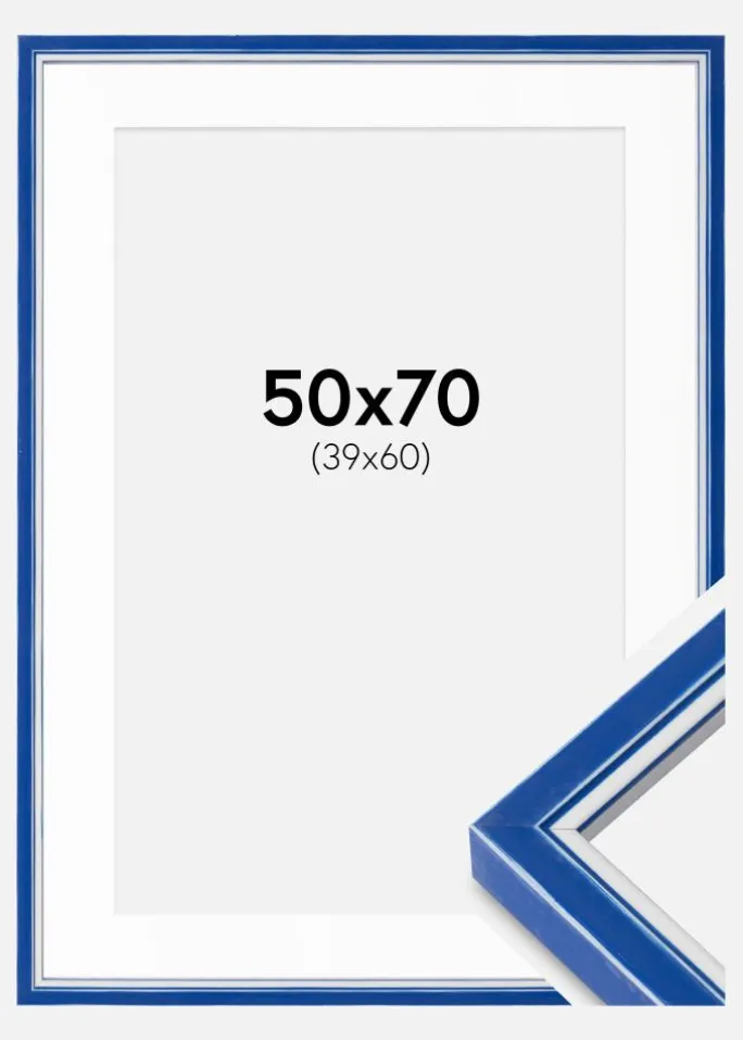Ramme Diana Blå 50x70 cm - Passepartout Hvid 40x61 cm