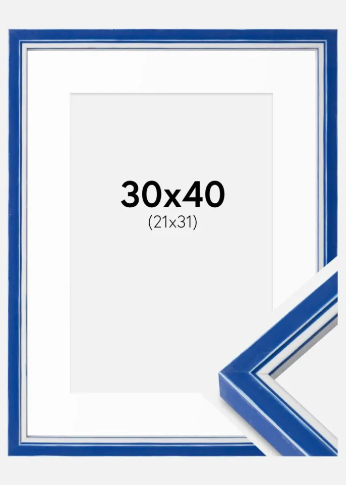 Ramme Diana Blå 30x40 cm - Passepartout Hvid 22x32 cm