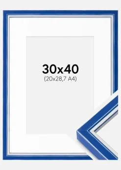 Ramme Diana Blå 30x40 cm - Passepartout Hvid 21x29,7 cm