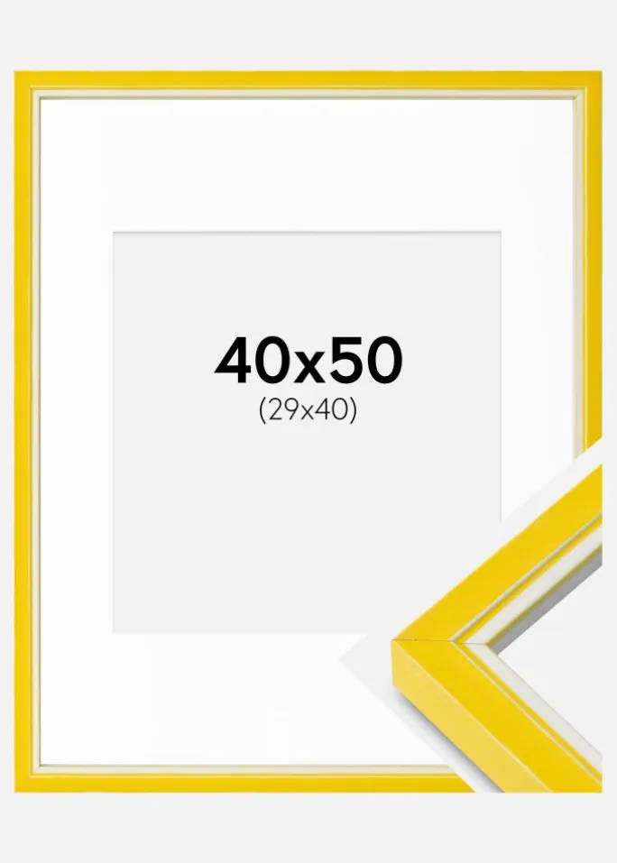 Ramme Diana Gul 40x50 cm - Passepartout Hvid 30x41 cm