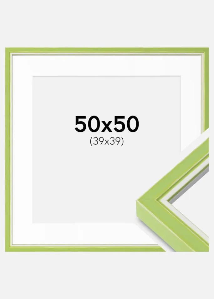 Ramme Diana Lysegrøn 50x50 cm - Passepartout Hvid 40x40 cm