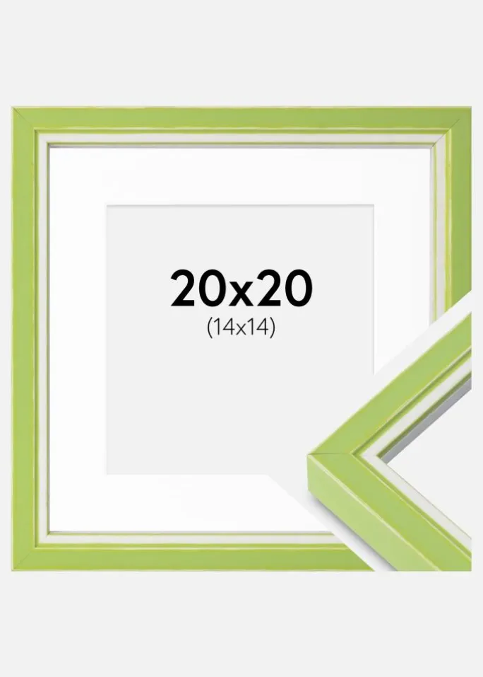 Ramme Diana Lysegrøn 20x20 cm - Passepartout Hvid 15x15 cm