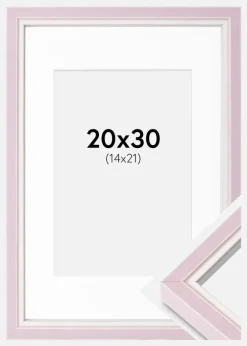 Ramme Diana lyserød 20x30 cm - Passepartout Hvid 15x22 cm