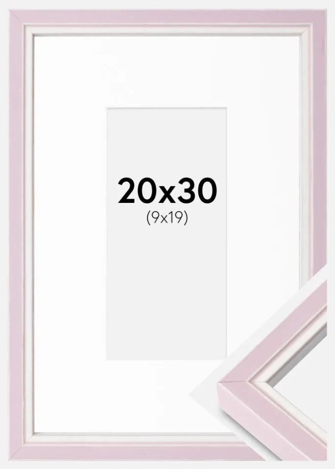 Ramme Diana lyserød 20x30 cm - Passepartout Hvid 10x20 cm