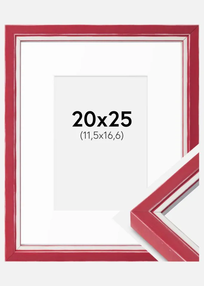 Ramme Diana Rød 20x25 cm - Passepartout Hvid B6 125x176 mm