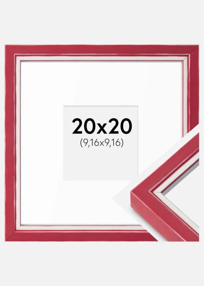 Ramme Diana Rød 20x20 cm - Passepartout Hvid 4x4 inches