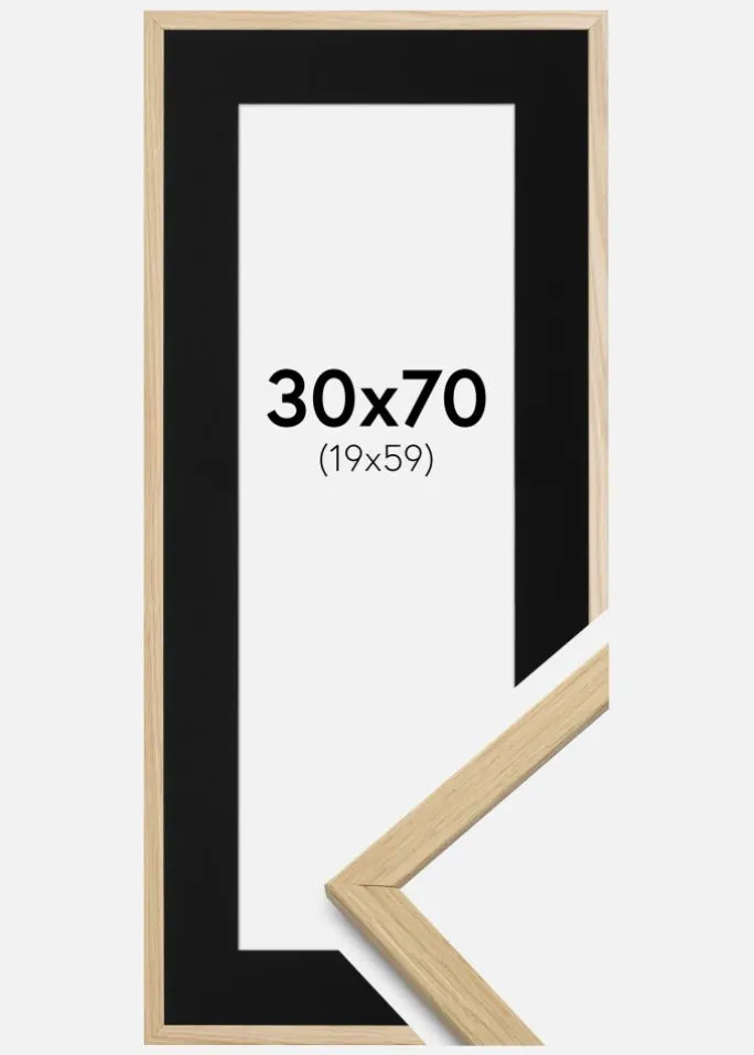 Ramme Edsbyn Eg 30x70 cm - Passepartout Sort 20x60 cm
