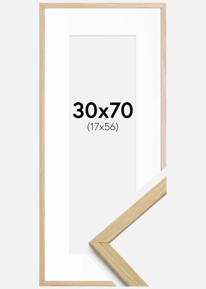 Ramme Edsbyn Eg 30x70 cm - Passepartout Hvid 18x57 cm