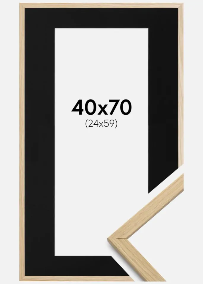 Ramme Edsbyn Eg 40x70 cm - Passepartout Sort 25x60 cm