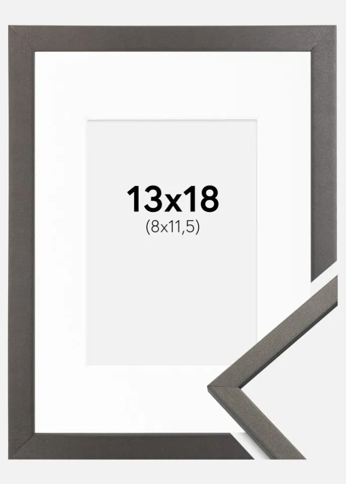 Ramme Edsbyn Grafit 13x18 cm - Passepartout Hvid 9x12 cm