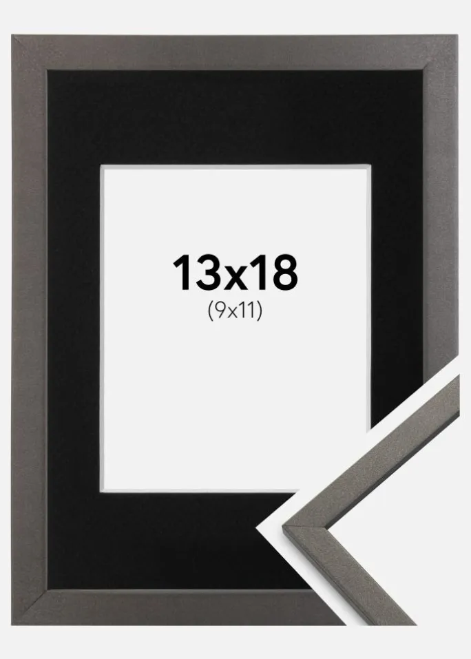 Ramme Edsbyn Grafit 13x18 cm - Passepartout Sort 10x12 cm